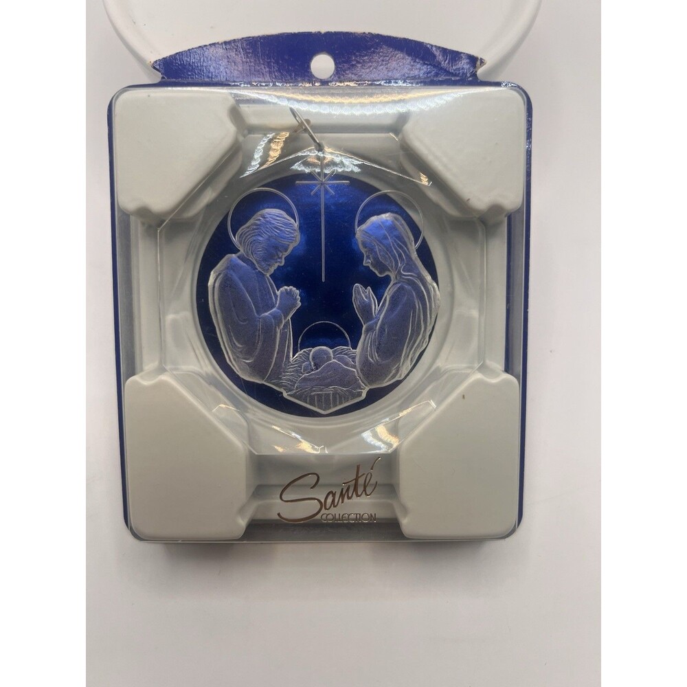 Vtg. Sante Christmas Nativity Ornament Crystal Clear Acrylic 3 1/4" Sealed Box